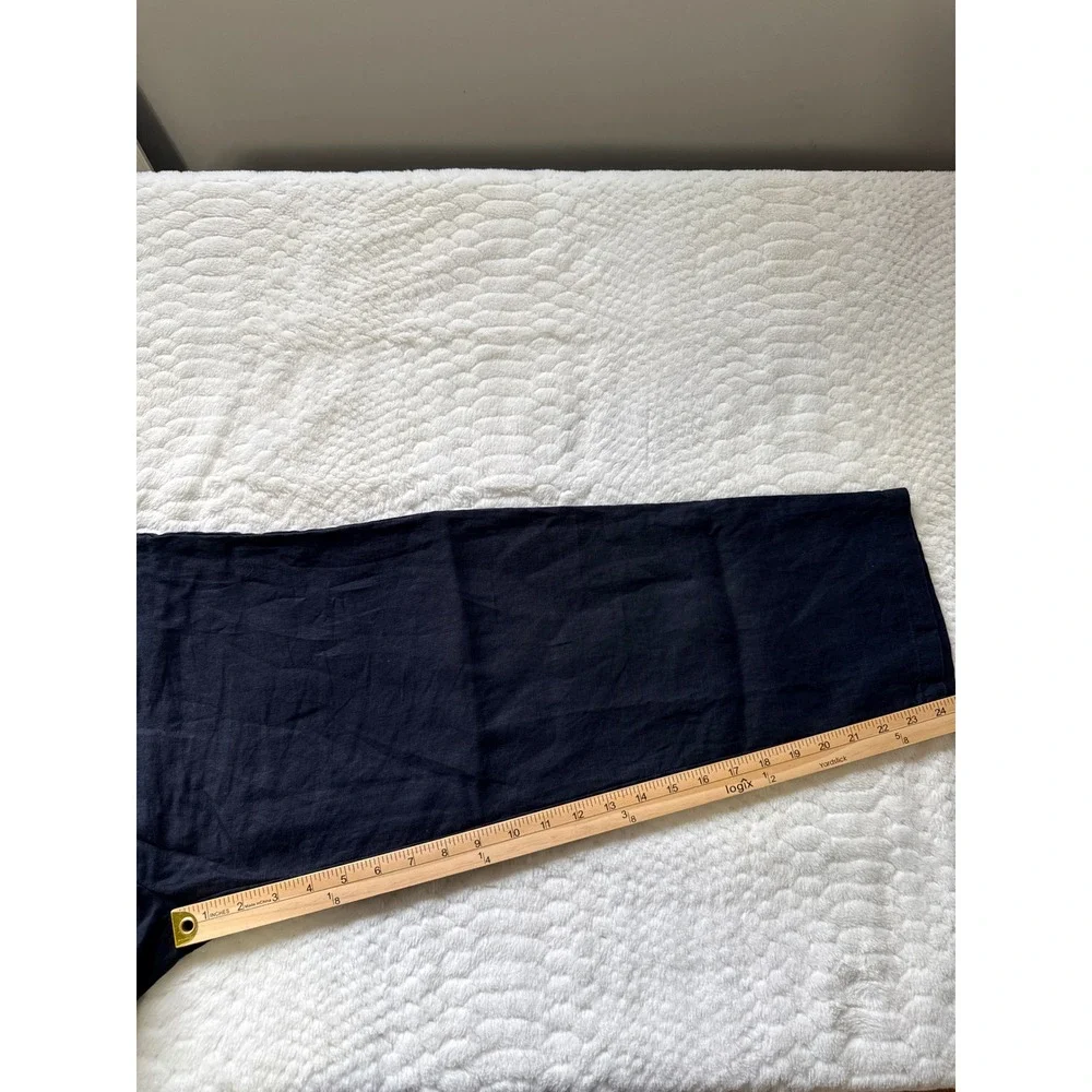 Quince European Linen Straight Leg Pants Navy Blue Elastic Waist Women Size M